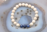 CGB6464 8mm round matte white fossil jasper & sodalite beaded bracelets