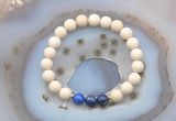 CGB6465 8mm round matte white fossil jasper & lapis lazuli beaded bracelets