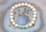 CGB6466 8mm round matte white fossil jasper & amazonite beaded bracelets