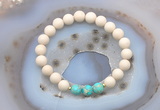 CGB6467 8mm round matte white fossil jasper & sea sediment jasper beaded bracelets