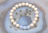 CGB6469 8mm round matte white fossil jasper & blue lace agate beaded bracelets