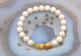 CGB6472 8mm round matte white fossil jasper & golden tiger eye beaded bracelets