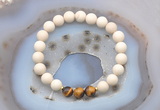 CGB6473 8mm round matte white fossil jasper & yellow tiger eye beaded bracelets