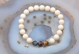 CGB6474 8mm round matte white fossil jasper & mixed tiger eye beaded bracelets