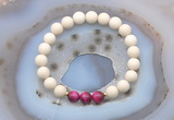 CGB6475 8mm round matte white fossil jasper & red tiger eye beaded bracelets