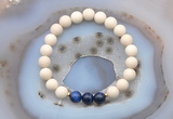 CGB6477 8mm round matte white fossil jasper & blue tiger eye beaded bracelets