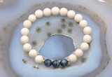 CGB6478 8mm round matte white fossil jasper & blue tiger eye beaded bracelets