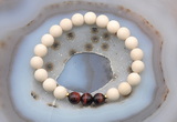 CGB6480 8mm round matte white fossil jasper & red tiger eye beaded bracelets