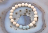 CGB6481 8mm round matte white fossil jasper & aquamarine beaded bracelets