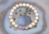 CGB6482 8mm round matte white fossil jasper & lavender amethyst beaded bracelets