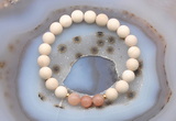 CGB6484 8mm round matte white fossil jasper & moonstone beaded bracelets