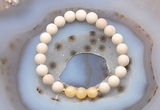 CGB6485 8mm round matte white fossil jasper & honey jade beaded bracelets