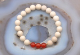 CGB6486 8mm round matte white fossil jasper & red agate beaded bracelets