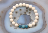 CGB6487 8mm round matte white fossil jasper & apatite beaded bracelets