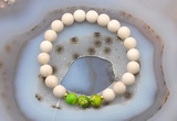 CGB6488 8mm round matte white fossil jasper & green sea sediment jasper beaded bracelets