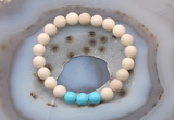 CGB6491 8mm round matte white fossil jasper & blue howlite beaded bracelets