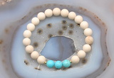 CGB6492 8mm round matte white fossil jasper & blue howlite beaded bracelets