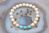 CGB6493 8mm round matte white fossil jasper & blue howlite beaded bracelets