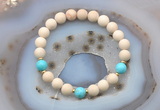 CGB6494 8mm round matte white fossil jasper & blue howlite beaded bracelets