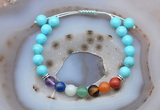 CGB6501 8mm round blue howlite 7 chakra beads adjustable bracelets