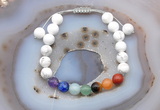 CGB6503 8mm round white howlite 7 chakra beads adjustable bracelets