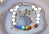 CGB6504 8mm round white howlite 7 chakra beads adjustable bracelets