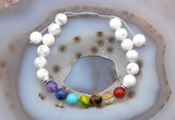 CGB6505 8mm round white howlite 7 chakra beads adjustable bracelets