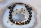 CGB6580 8mm round black lava & yellow tiger eye adjustable bracelets