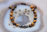 CGB6582 8mm round yellow tiger eye & hematite adjustable bracelets