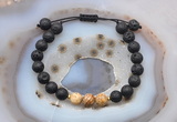 CGB6583 8mm round black lava & picture jasper adjustable bracelets