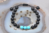 CGB6585 8mm round black lava & blue howlite adjustable bracelets