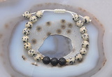 CGB6588 8mm round dalmatian jasper & black lava adjustable bracelets