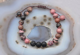 CGB6589 8mm round rhodonite & black lava adjustable bracelets