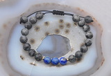 CGB6592 8mm round matte black labradorite & lapis lazuli adjustable bracelets