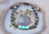 CGB6593 8mm round matte black labradorite & blue howlite adjustable bracelets