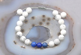 CGB6594 8mm round matte white howlite & lapis lazuli adjustable bracelets