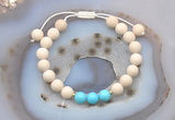 CGB6602 8mm round white fossil jasper & blue howlite adjustable bracelets