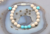 CGB6603 8mm round white fossil jasper & blue howlite adjustable bracelets