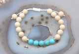 CGB6604 8mm round white fossil jasper & blue howlite adjustable bracelets