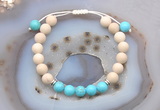 CGB6605 8mm round white fossil jasper & blue howlite adjustable bracelets