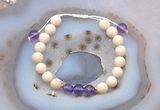 CGB6608 8mm round white fossil jasper & light amethyst adjustable bracelets