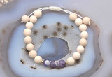 CGB6609 8mm round white fossil jasper & dogtooth amethyst adjustable bracelets