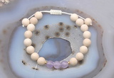 CGB6610 8mm round white fossil jasper & lavender amethyst adjustable bracelets