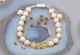 CGB6612 8mm round matte white fossil jasper & citrine adjustable bracelets