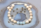 CGB6614 8mm round white fossil jasper & aquamarine adjustable bracelets