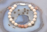 CGB6615 8mm round white fossil jasper & moonstone adjustable bracelets