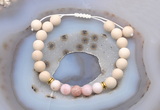 CGB6616 8mm round white fossil jasper & pink opal adjustable bracelets