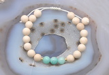 CGB6617 8mm round white fossil jasper & amazonite adjustable bracelets