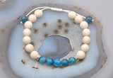 CGB6618 8mm round white fossil jasper & apatite adjustable bracelets