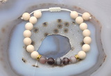 CGB6620 8mm round white fossil jasper & Botswana agate adjustable bracelets